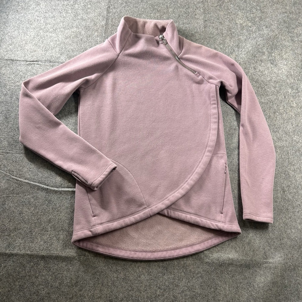 Athleta Sweater Womens Size Small Purple Pink Cozy Karm Asym Open Zipper Casual